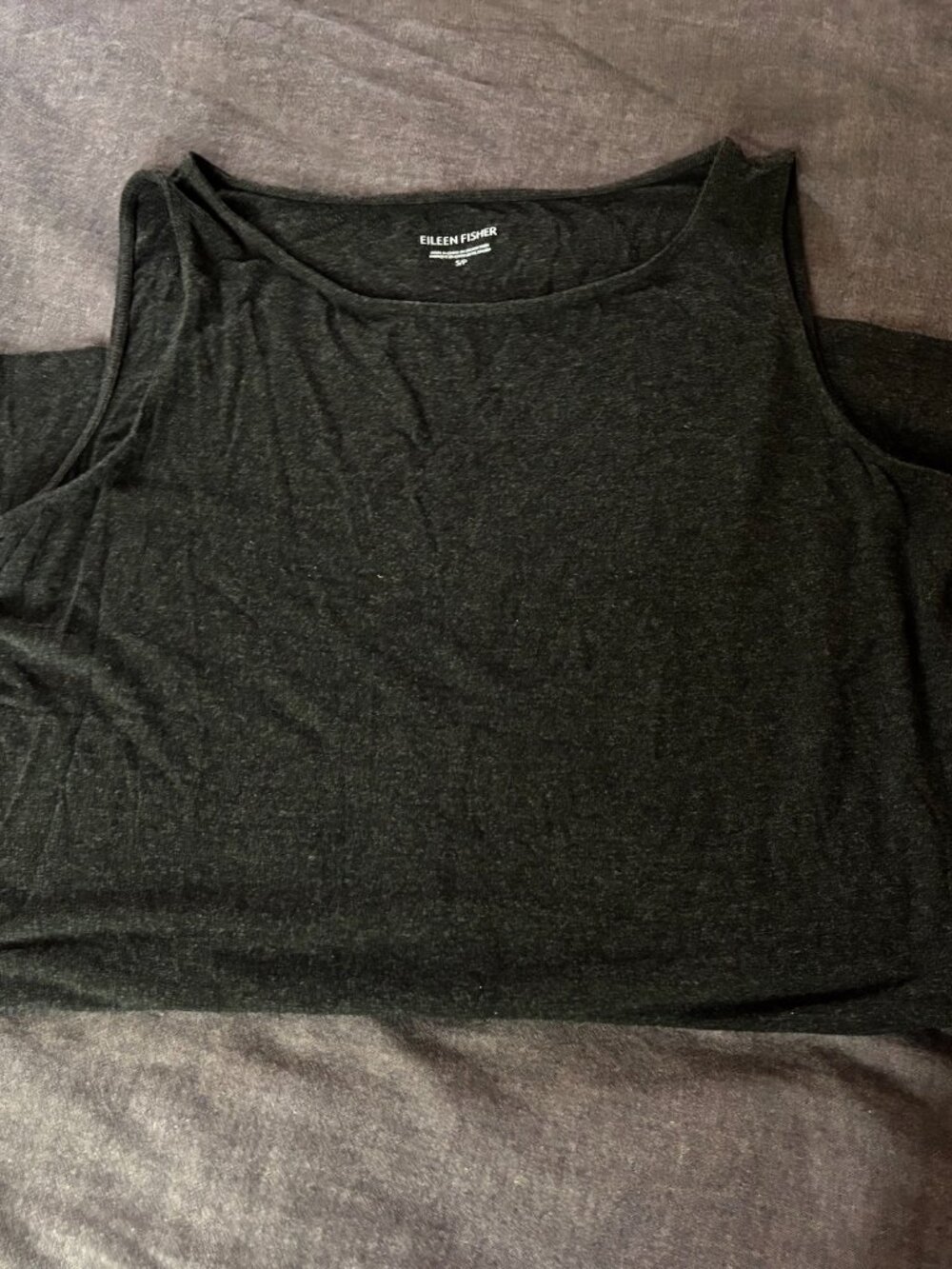 Eileen Fisher black gray scoop neck sleeveless tank sz S viscose spandex…